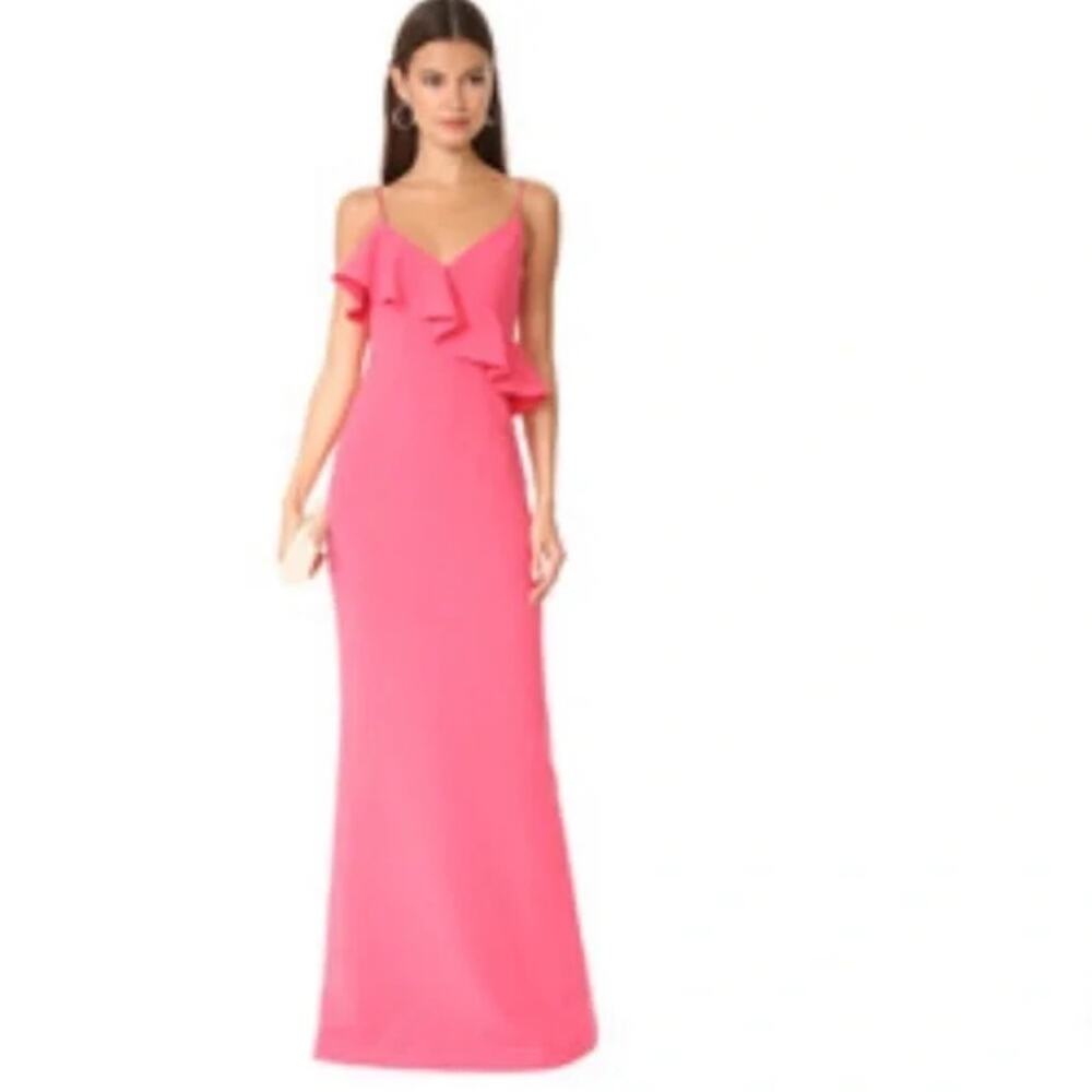 Black Halo Eve Calia ruffle pink maxi dress gown Sz 12